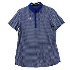 Under Armour Polo Shirt Womens Medium Blue Striped Short Sleeve Golf Athletic
